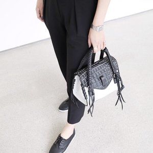 Joy Gryson Printed Croco Women's Black Nyla Satchel Bag